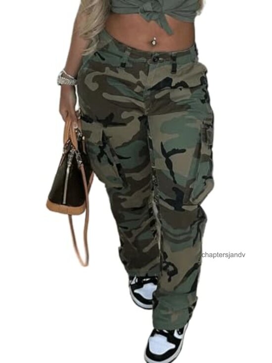 Pants - Plus Size Camo Cargo Pants High Waisted Joggers Loose Fit Polyester